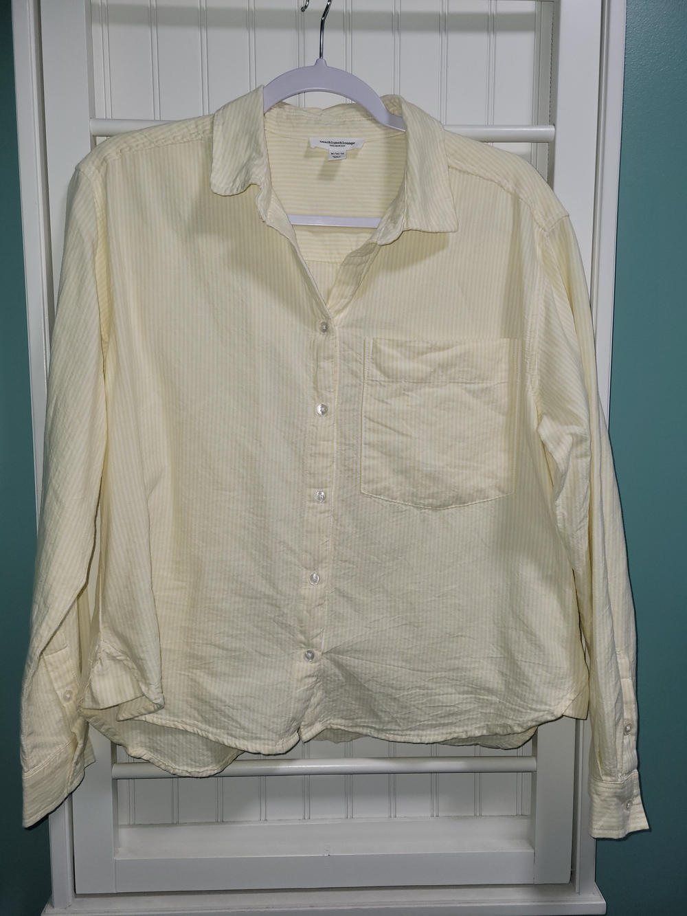 beachlunchlounge Pale Yellow Casual Button-Down 100% Cotton Shirt Size Medium